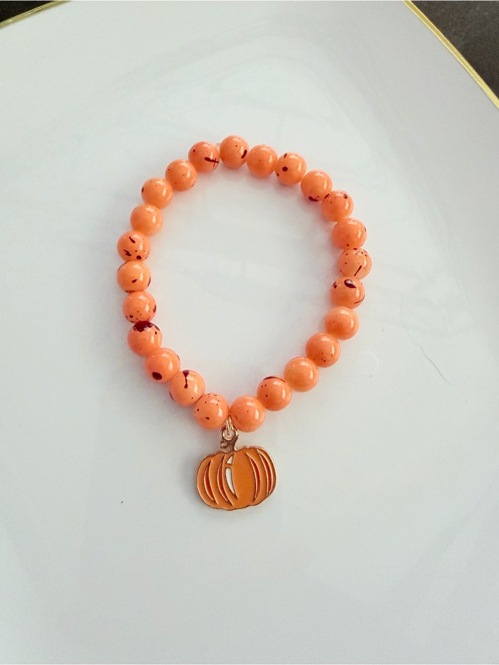 Harvest Glow Orange Beaded Bracelet with Pumpkin Charm